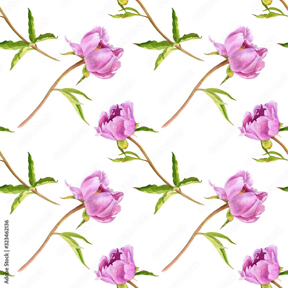 seamless pattern with pink peony flowers