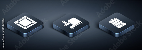 Set Isometric Bathroom scales , Double boiler  and Kitchen meat grinder  icon. Vector