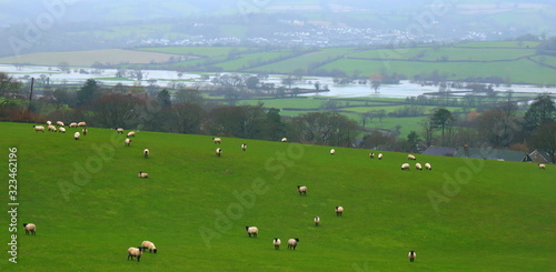 Foto Flooded Axe Valley in East Devon, UK during the storm Dennis