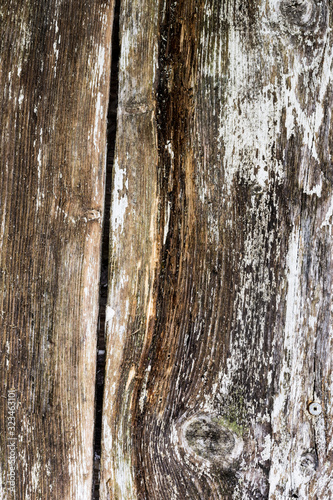 Background of grey white brown wooden boards, vintage wooden grunge planks. Old doors of wooden boards  photo