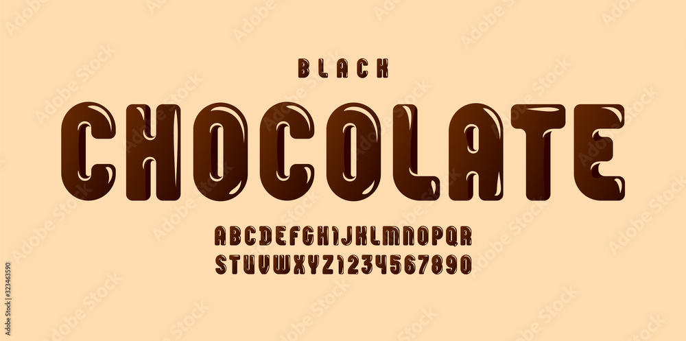 Black Chocolate glossy font, brown alphabet in the cartoon style, tasty ...