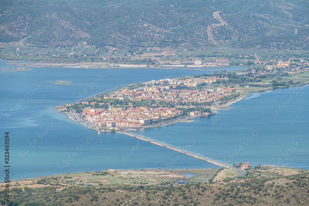 Aerial view of the lagoon of Orbetello