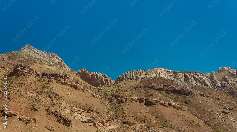 Beautiful mountainous and arid background. with copy space . Picture taken in Aconcagua National Park, from Mendoza, Argentina.