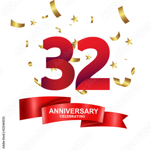 32 Years Anniversary Celebration Logo Vector Template Design Illustration