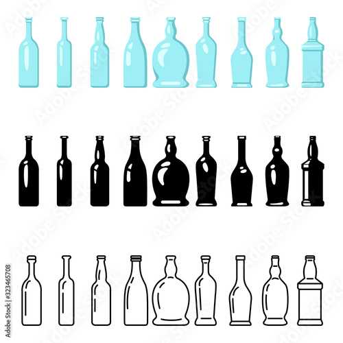 Vector Set of Glass Bottle Icons.