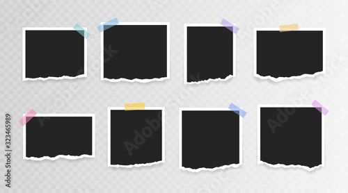 Vector Photo frame mockup design. Super set photo frame with torn paper on sticky tape isolated on transparent background. Vector illustration