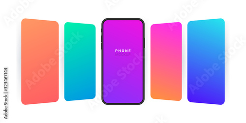 Smartphone with blank screen on carousel style. Template for infographics or presentation UI design interface. Vector illustration