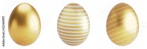 Gold easter eggs with patten set isolated on white background.3D rendering.There is a clipping path..