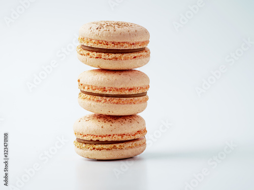 French macarons isolated on white background.