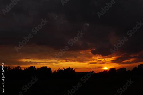 Fiery orange sunset sky. Beautiful sky.