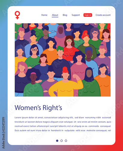 International women's day. Group of womens with different nationalities and cultures. Website concept template. Vector