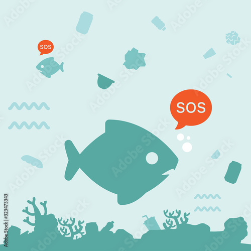 Stop ocean plastic pollution. Ecological poster.