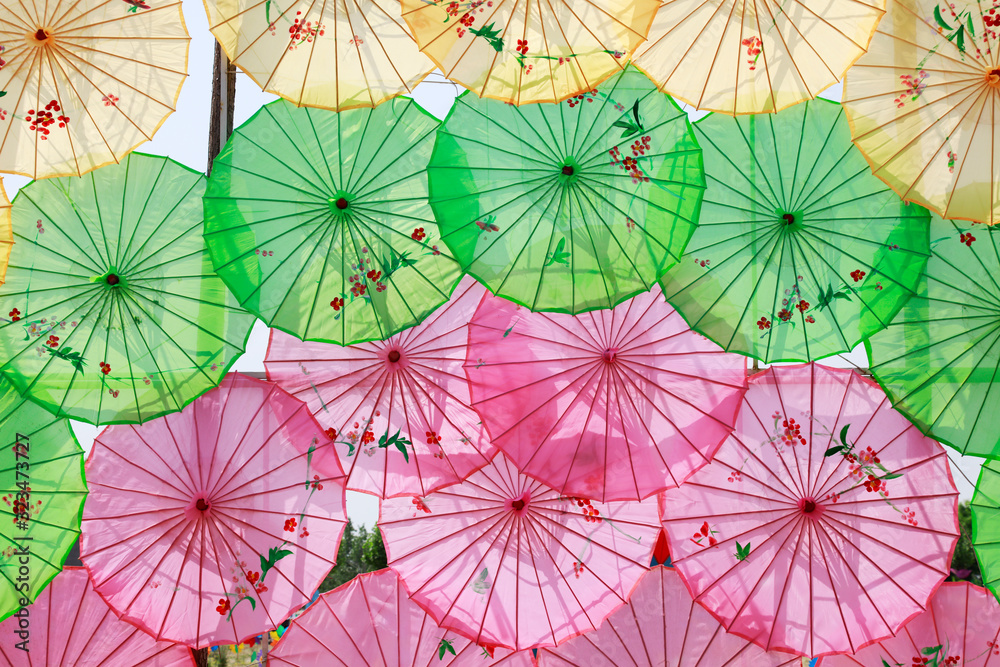 China's oil paper umbrella architectural landscape in the park
