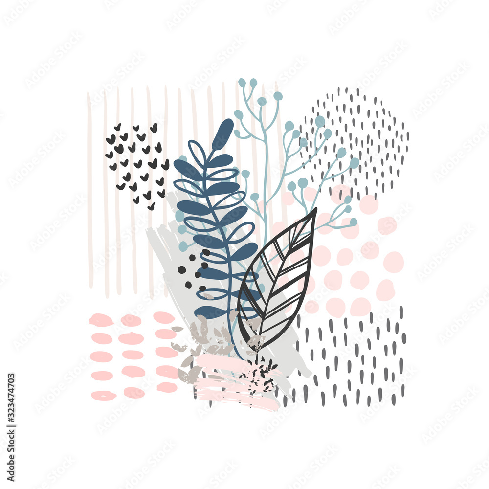 Fototapeta Hand drawn abstract floral background isolated on white. Vector