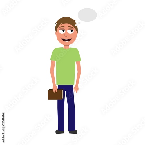flat cartoon vector character of thinking man isolated on white background