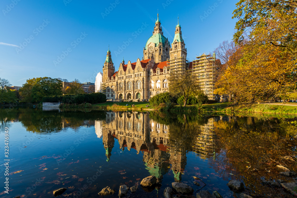 The city hall of Hanover with autum colours