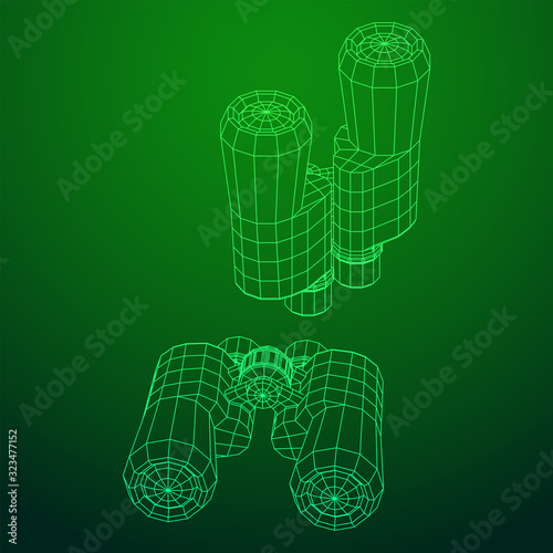 Abstract image of a binoculars. Searching or business vision concept. Wireframe low poly mesh vector illustration