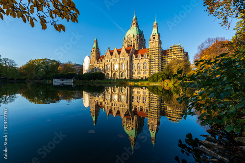 The city hall of Hanover with autum colours