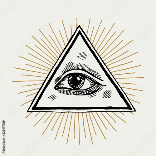 Eye of providence symbol. All seeing eye of god - free mason sign depicting eye in triangle and the rays in the background. Occult icon vector illustration.