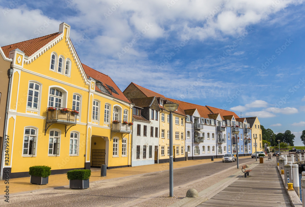 Colorful old houses at the historic harbor of Sonderborg, Denmark