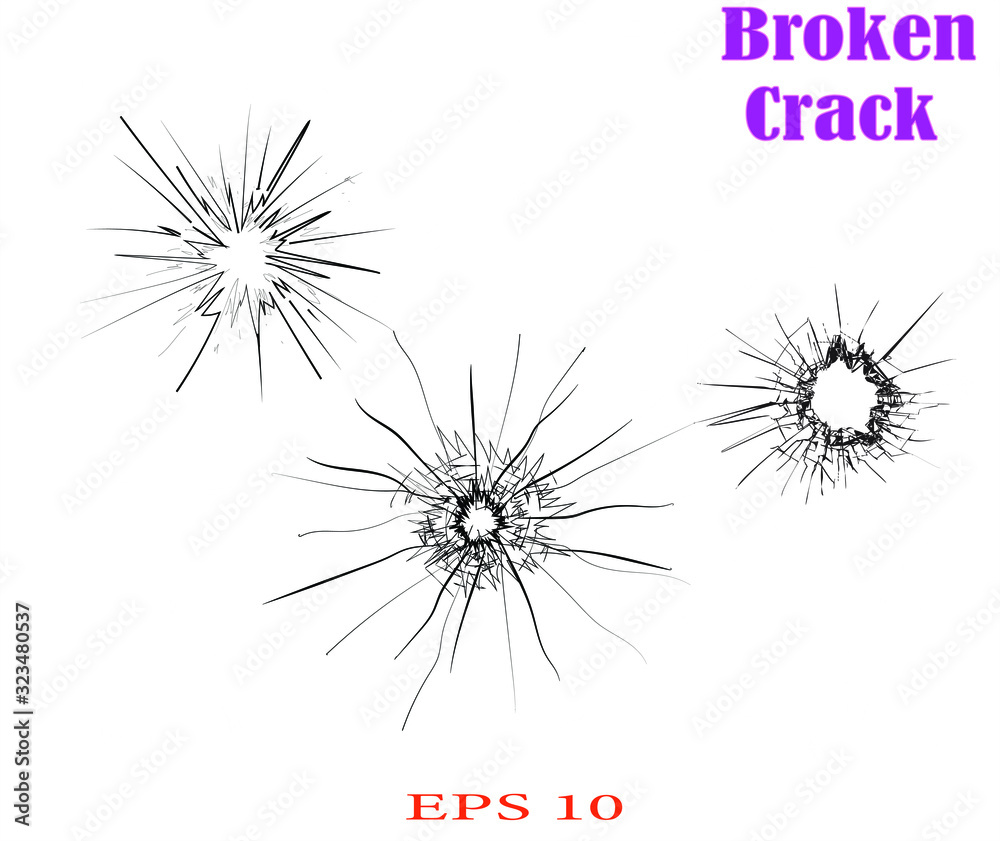 Set of broken glass, cracks, bullet marks on glass. High resolution. You can easy change colors or sizes.