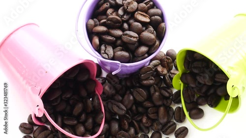 coffee beans in a bucket white background