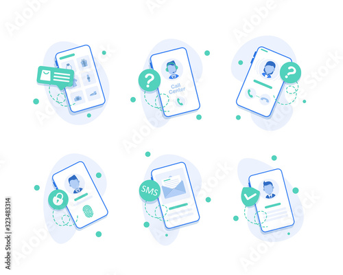 smartphone call center icon,Call Center Operator Icons,Flat design the smartphone with incoming call on screen