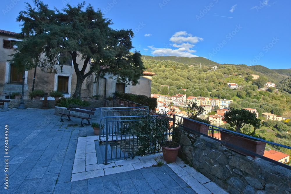 Pisciotta, Italy, 02/15/2020. A narrow street between the old houses of a medieval village in southern Italy