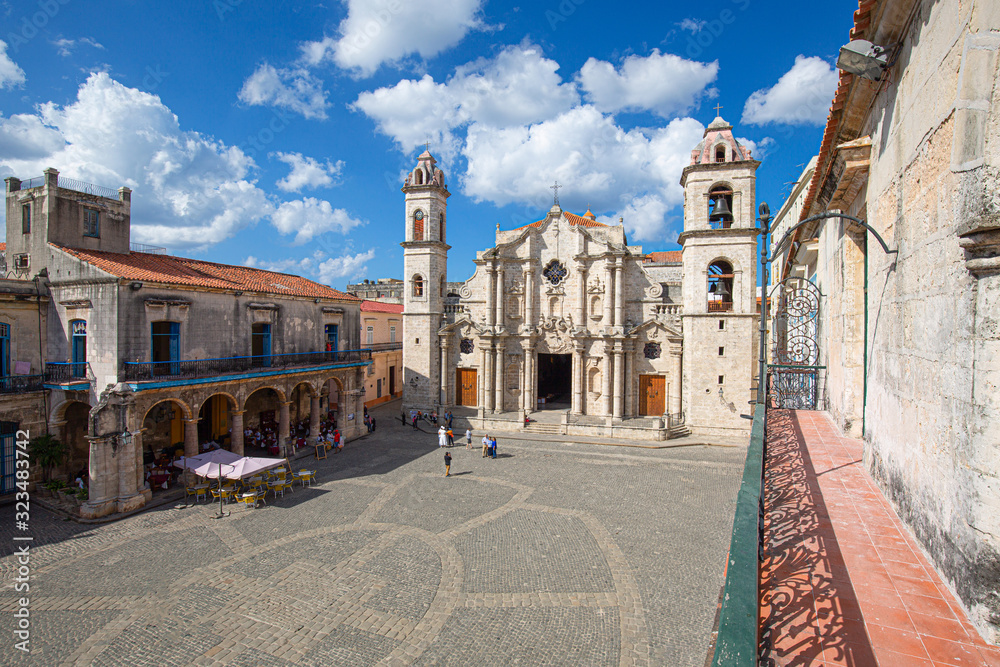 Havana, Cuba – 11 February, 2020: Central Havana Virgin Mary Cathedral located in the Cathedral Plaza in Old Havana historic center