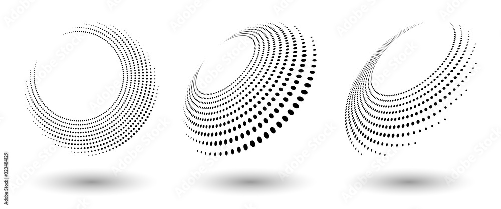 Halftone shapes, abstract dots logo emblem or design element for any project. Abstract dotted halftone vector with differents perspective Halftone shapes, abstract dots logo emblem or design element for any project. Abstract dotted halftone vector with differents perspective