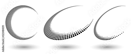 Fototapeta Halftone shapes, abstract dots logo emblem or design element for any project. Abstract dotted halftone vector with differents perspective