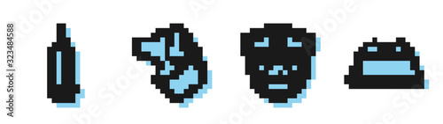 Set line Animal health insurance, Syringe with pet vaccine, Dog and Pet food bowl icon. Vector
