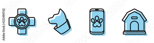 Set line Online veterinary clinic symbol, Veterinary clinic symbol, Cat and Dog house icon. Vector