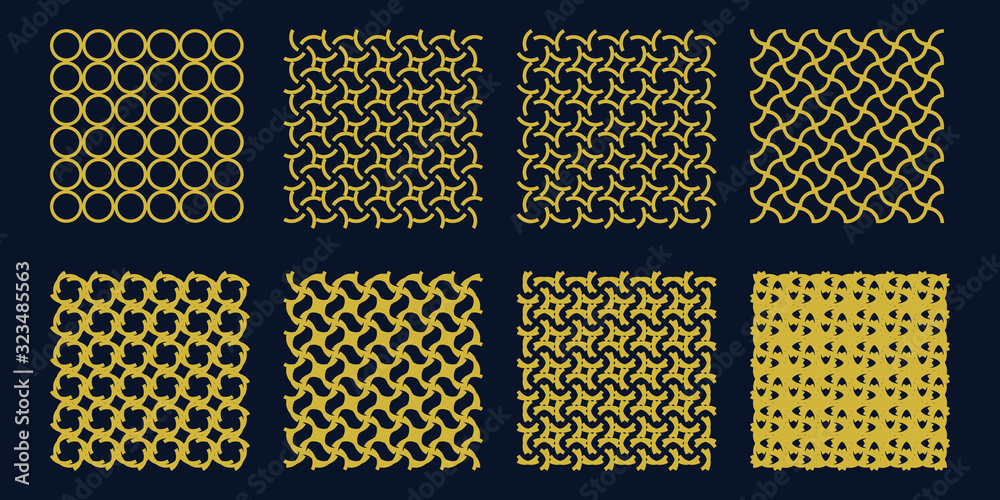 set of golden color grid on black background