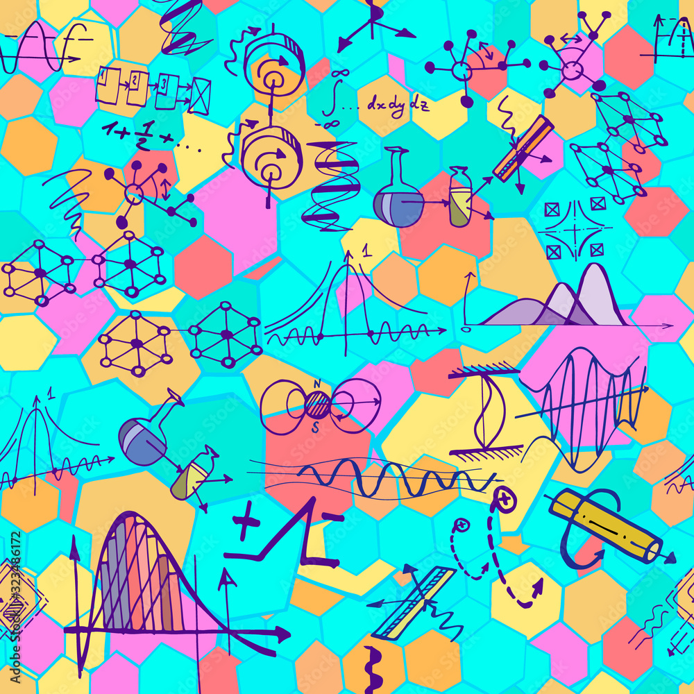 Abstract science or education illustration with decorative formulas and graphs. Hand drawn. Abstract science or education illustration with decorative formulas and graphs. Hand drawn.