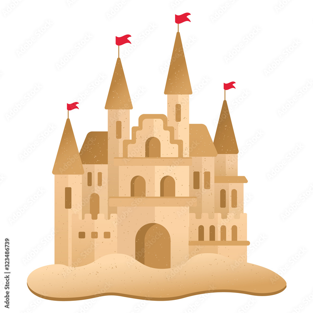 Realistic Detailed 3d Brown Sand Castle. Vector