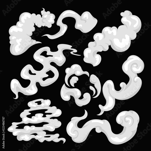 Cartoon White Different Steam Clouds Element Set. Vector
