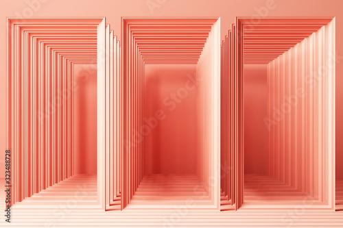 Fototapeta Naklejka Na Ścianę i Meble -  3d render minimal fashion background arch tunnel corridor portal perspective pink mint pastel colors