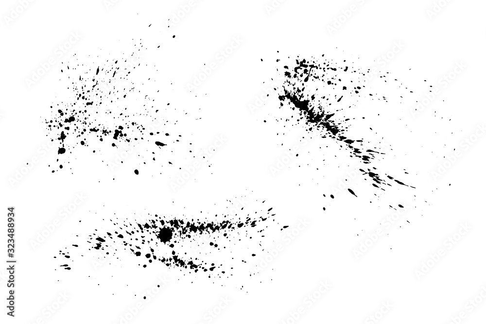 Black paint splatter isolated. Vector texture set