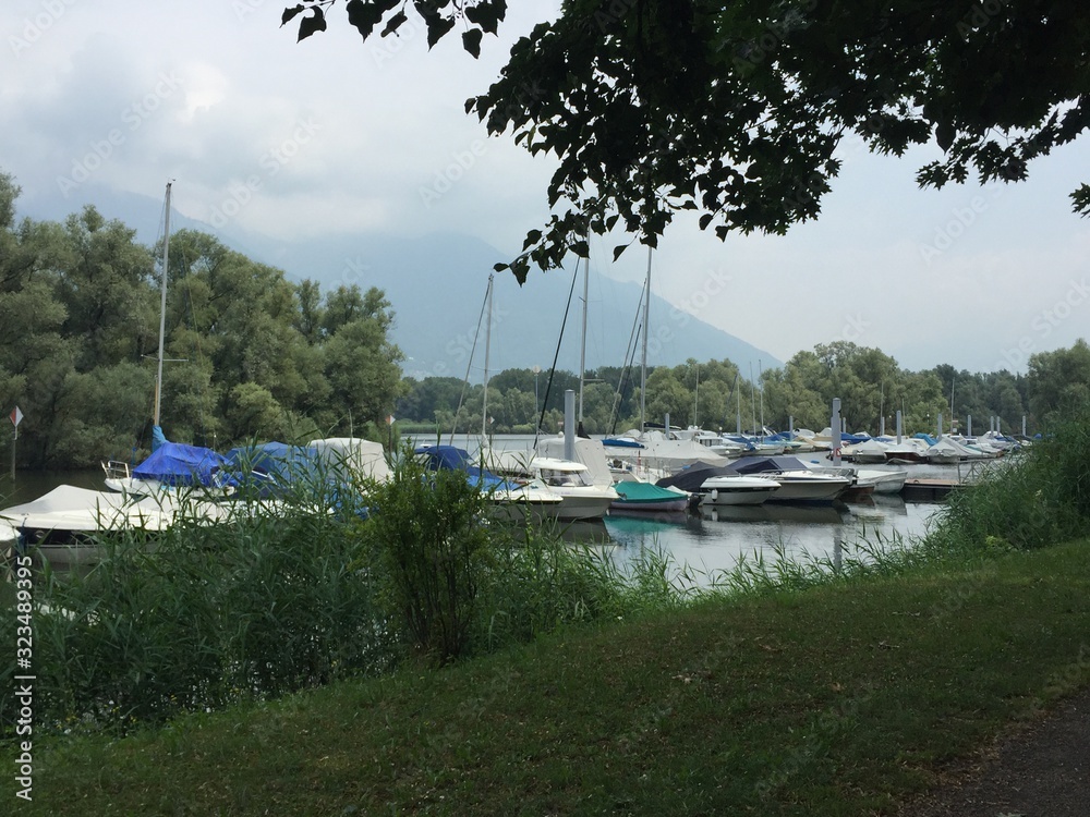 Obraz premium small lake boats port, Locarno