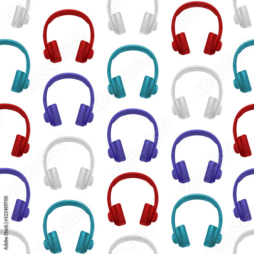 Realistic 3d Detailed Headphones Seamless Pattern Background. Vector