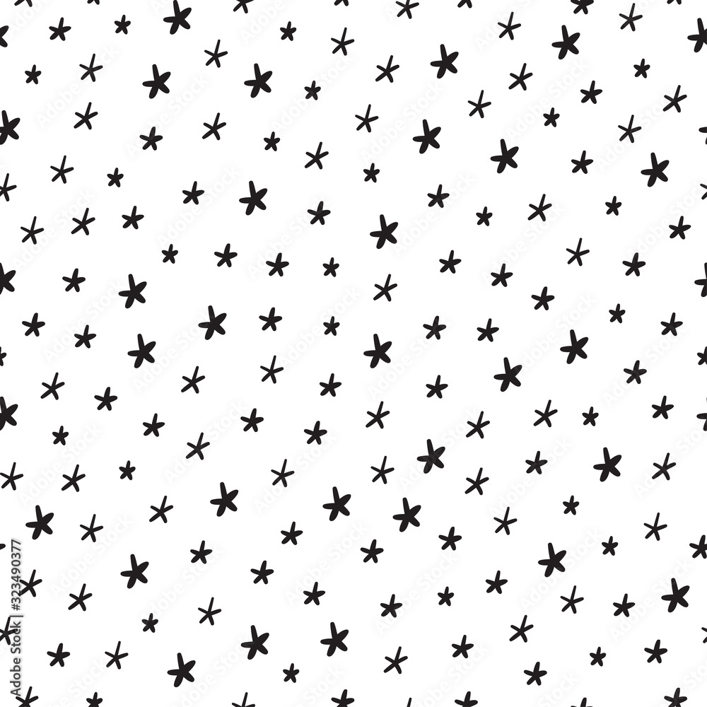 Vector Holiday or Birthday Seamless Pattern with Hand Drawn Doodle Stars. Starry Space Sky Vector Festive Background Vector Holiday or Birthday Seamless Pattern with Hand Drawn Doodle Stars. Starry Space Sky Vector Festive Background