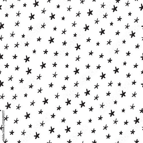 Vector Holiday or Birthday Seamless Pattern with Hand Drawn Doodle Stars. Starry Space Sky Vector Festive Background © AllNikArt