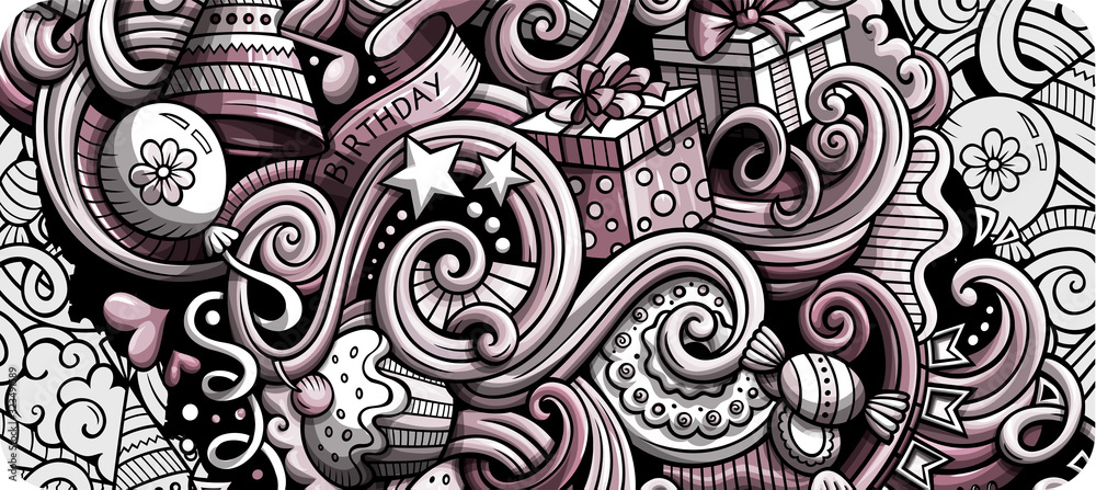 Holidays hand drawn doodle banner. Cartoon detailed flyer.