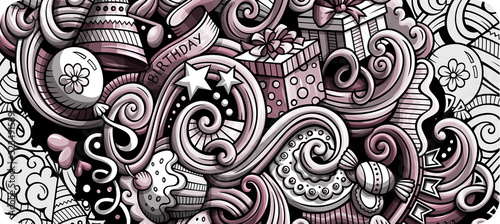 Holidays hand drawn doodle banner. Cartoon detailed flyer.