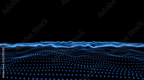Abstract glow blue dots particle wave
