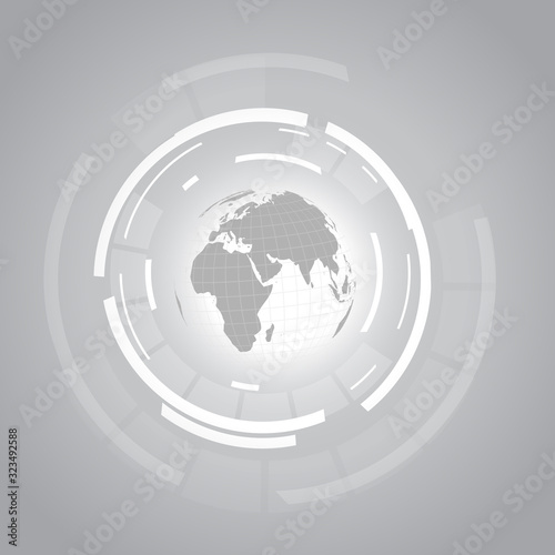 Vector : World map with abstract circle on gray background