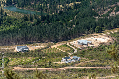 Franschhoek, Western Cape, South Africa, Dec2019. New housing development in the Franschhoek Valley viewed from the Franschhoek Pass.. photo