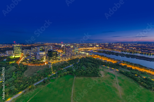 Photography cityscape of Vienna city at night, aerial view. Austria