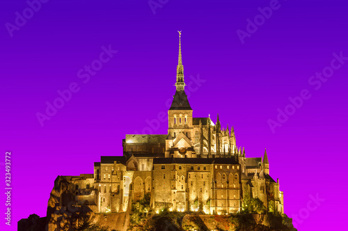 Saint Michel famous castle in France. abstract fantasy sky in colors